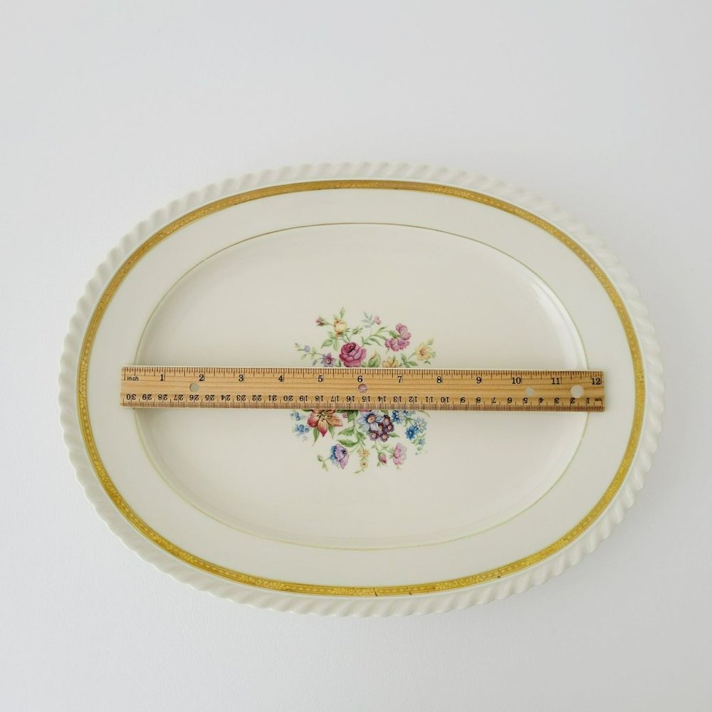 Vintage Krautheim Floral 15" Oval Platter, Gadroon Edge, Etched Heavy Gold Trim - Picture 9 of 10